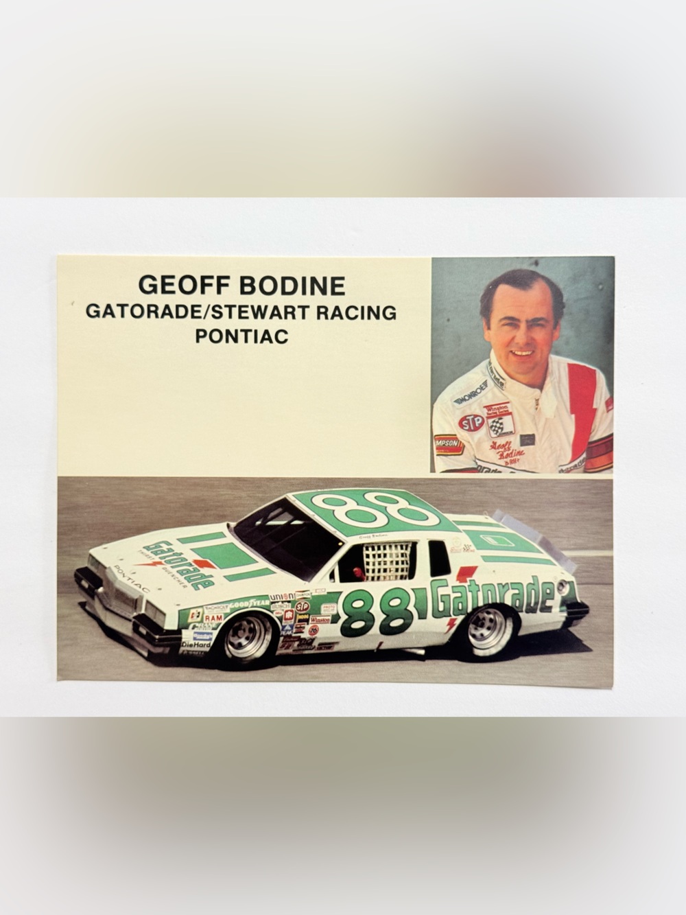 Vintage Geoff Bodine Gatorade Car Hero Card Post Card NASCAR #88